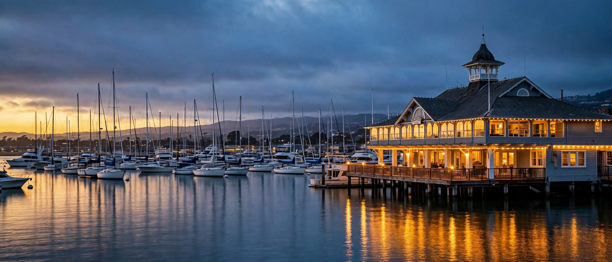 The Newport Harbor Yacht Club clubhouse on the water
