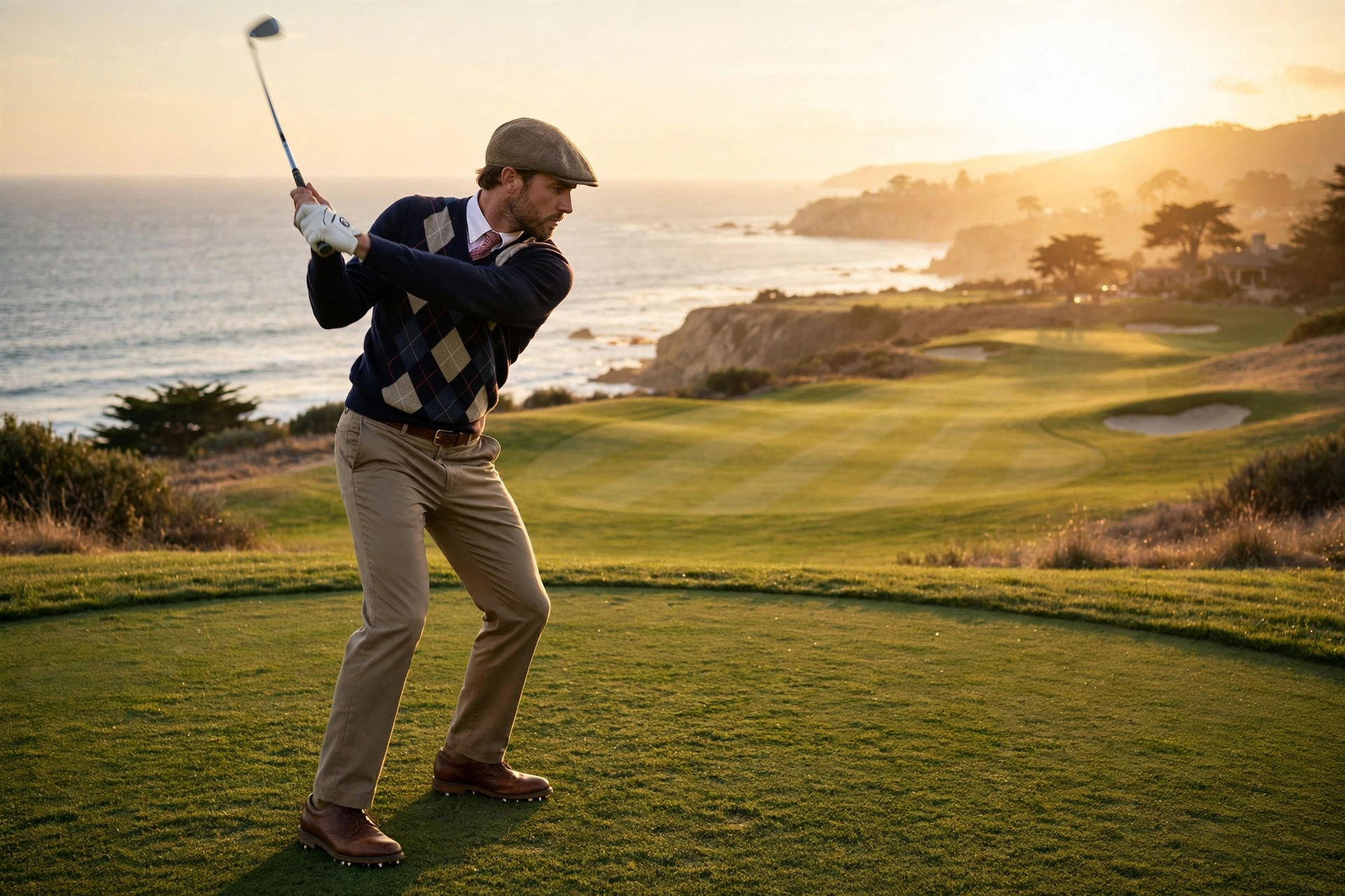Golfer at golden hour